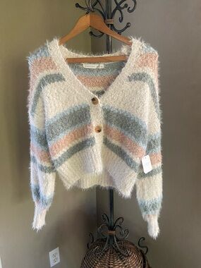 Altar'd State women's xx-small striped cardigan ivory knit